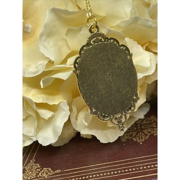 Grecian Ladies Garden Cameo Gold Statement Pendant Necklace Wedding Daughter - Picture 8 of 10